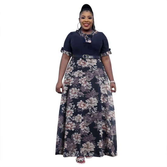 Wholesale Hot Sale Africa Clothing Designs Fashion Women Clothes Formal Lady African Long Plus Size Ceremony Print Chiffon Dress