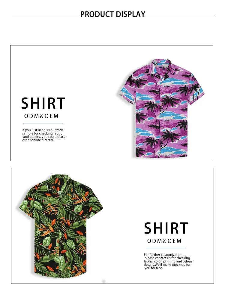 Summer Beach Regular-Fit Vacation Printed Short Sleeves Loose Tropical Shirts Men&prime;s Casual Hawaiian Shirt