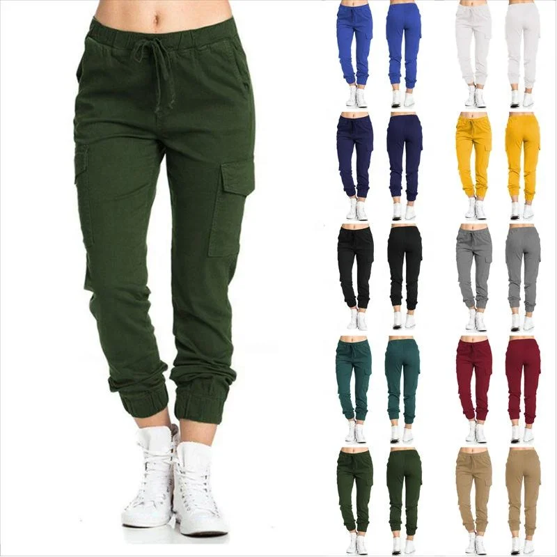 2022 Ladies Pants Cargo Pants Casual Elastic Waist String Side Pocket Women &prime; S Trousers