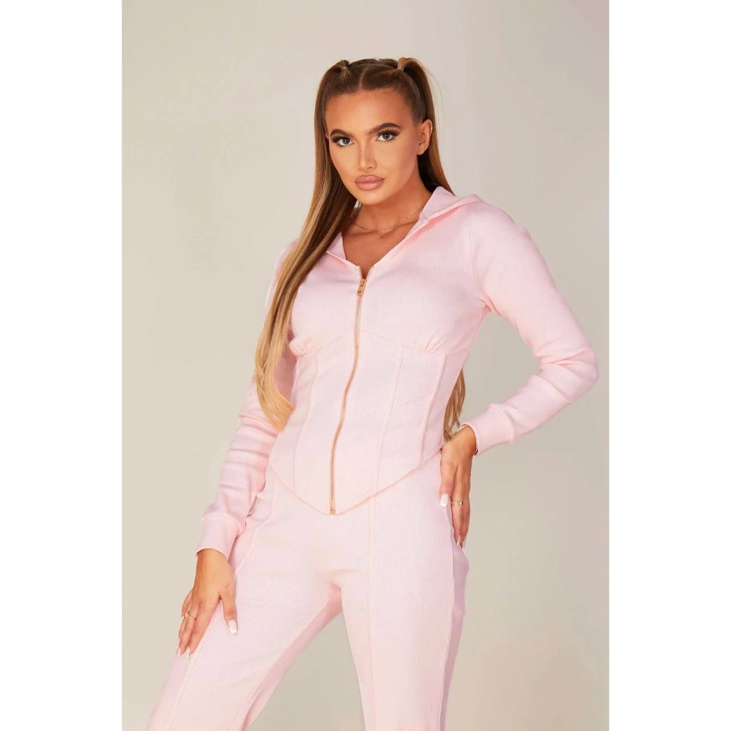 OEM Ellegant Ladies&prime; Sports Suit Pink Hoodies Flared Trousers