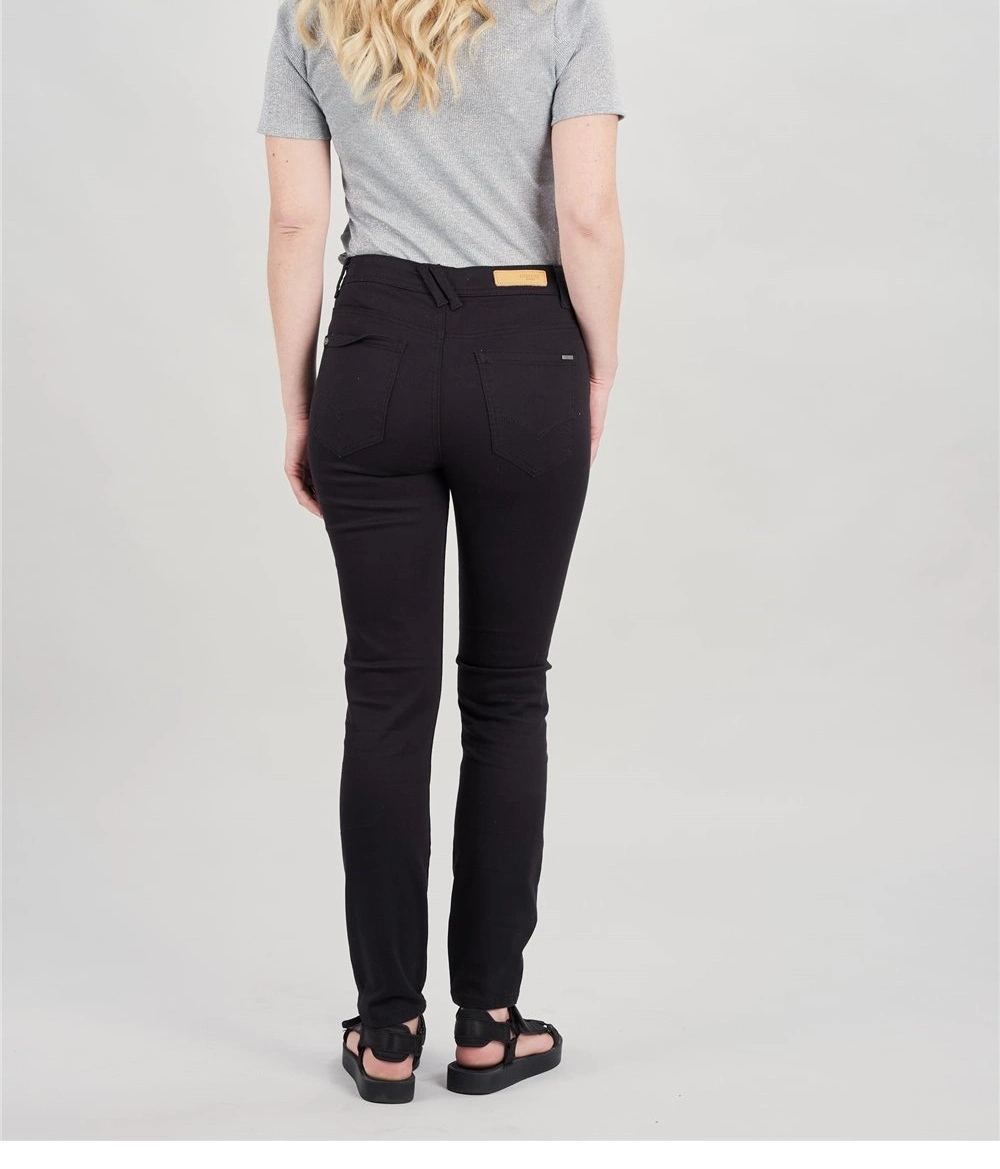 Ladies Basic Black Color Twill Pants Slim Fit Cotton and Elastane High Rise Women&prime; S Trousers