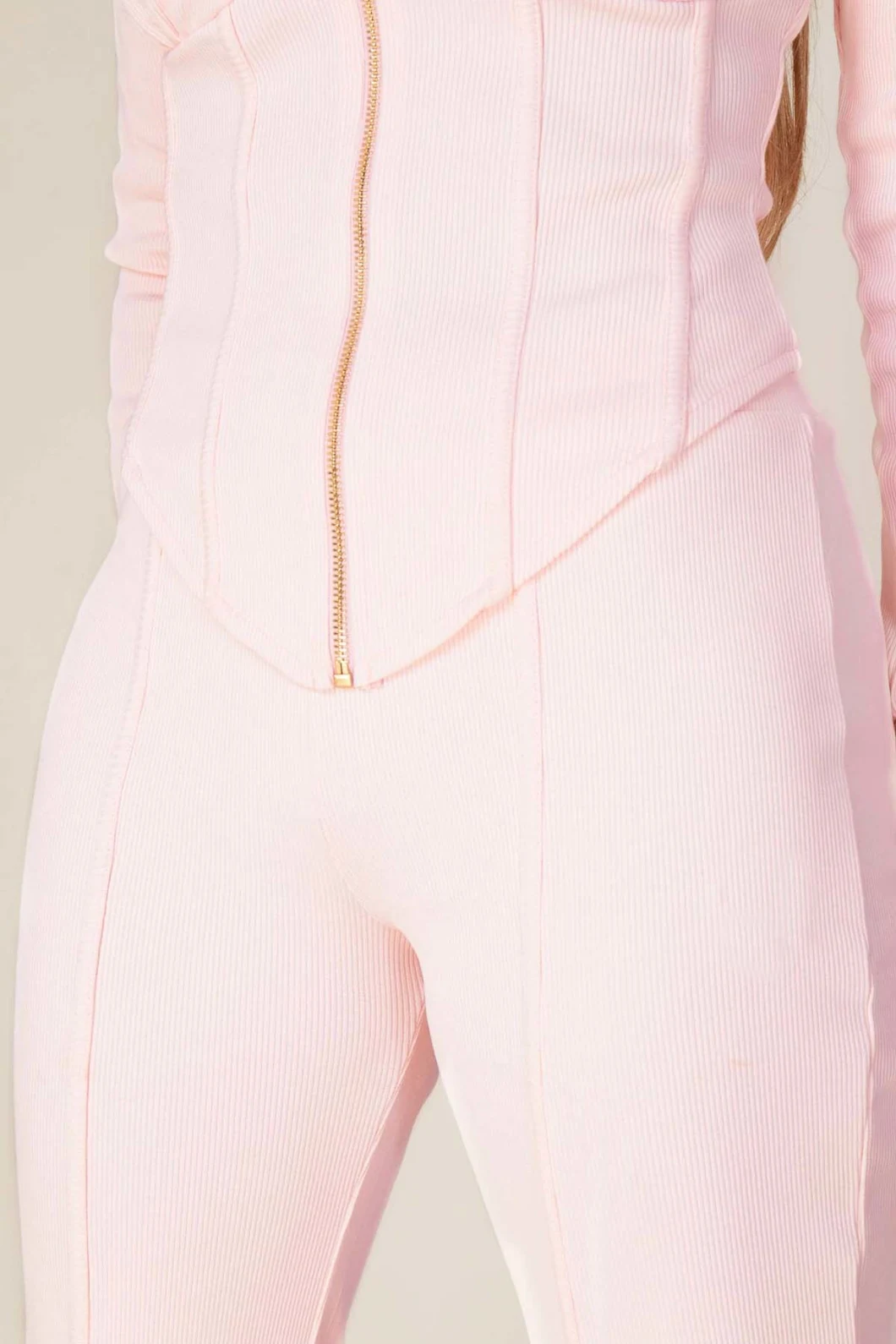 OEM Ellegant Ladies&prime; Sports Suit Pink Hoodies Flared Trousers