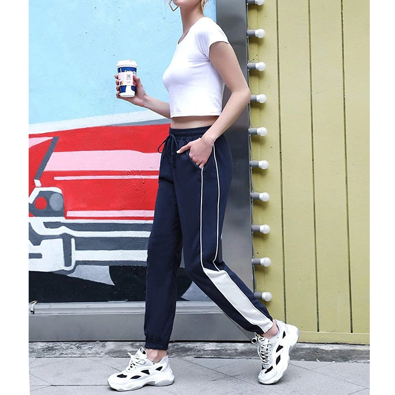 Factory Hot Wholesale Fashion Sweatpants Drawstring Women&prime;s Sweatpants Drawstring Waistband Side Stitching Pants Ladies Jogging Trousers