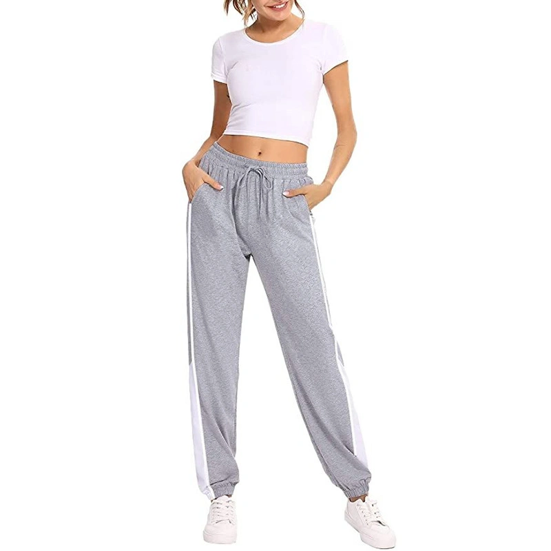 Factory Hot Wholesale Fashion Sweatpants Drawstring Women&prime;s Sweatpants Drawstring Waistband Side Stitching Pants Ladies Jogging Trousers