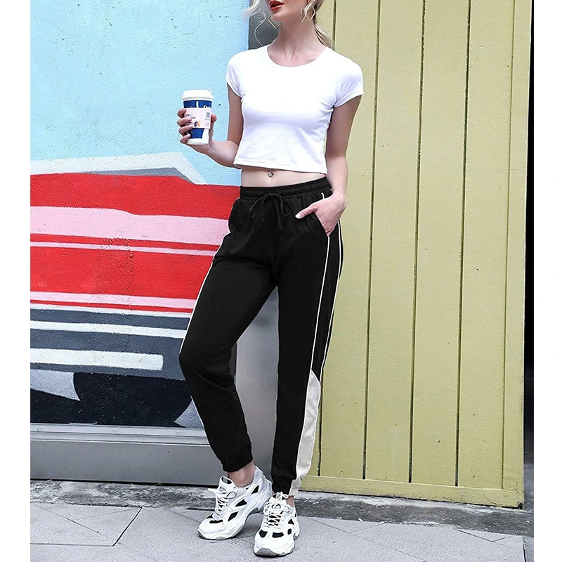 Factory Hot Wholesale Fashion Sweatpants Drawstring Women&prime;s Sweatpants Drawstring Waistband Side Stitching Pants Ladies Jogging Trousers