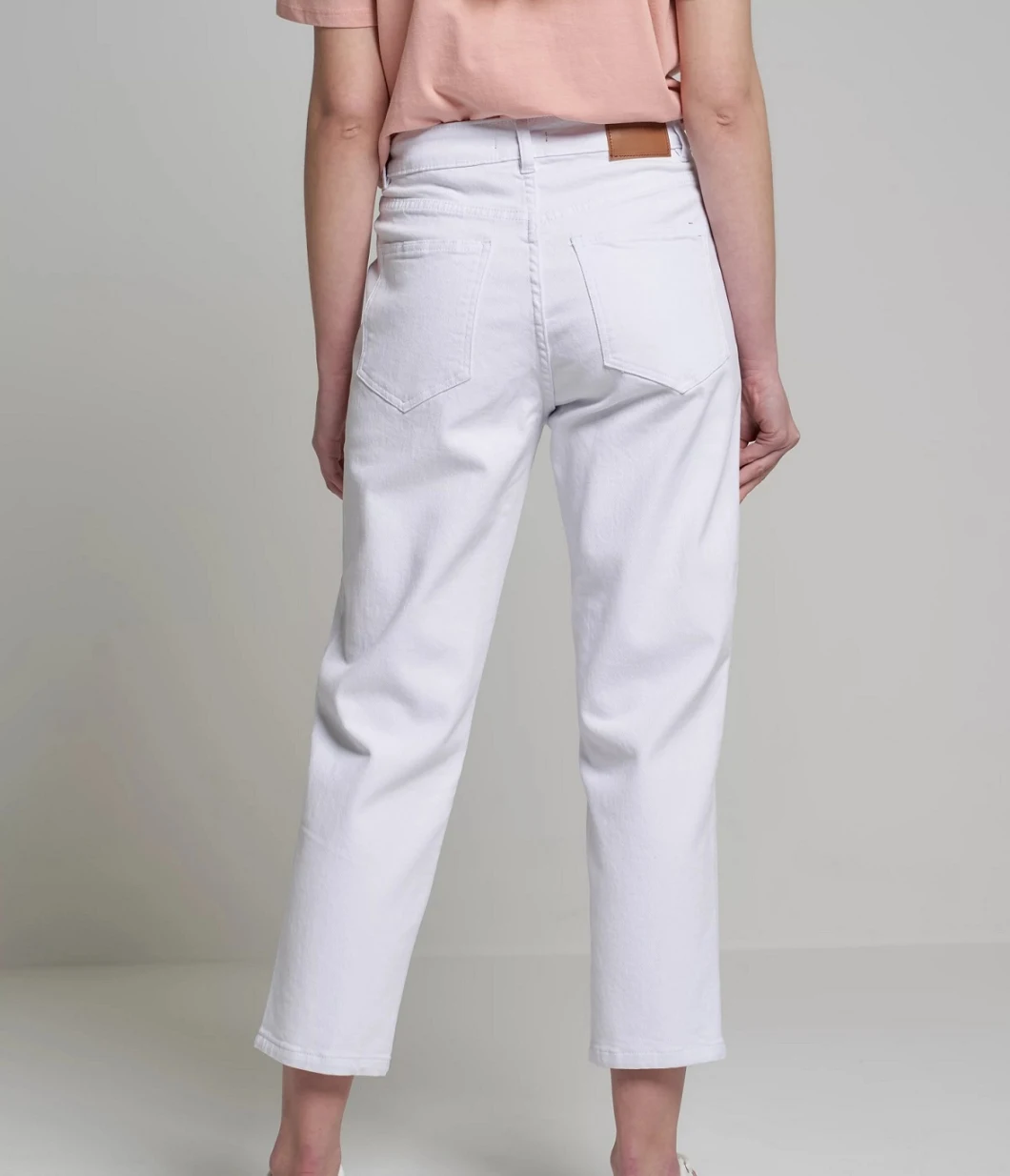 Ladies White Color Twill Pants Straight Leg High Rise Cotton and Elastane Women&prime; S Trousers