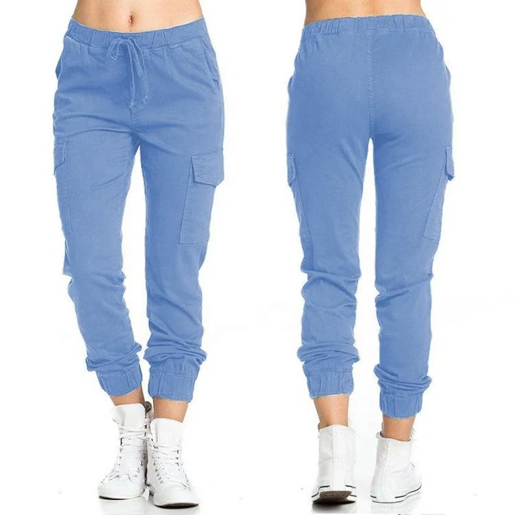 2022 Ladies Pants Cargo Pants Casual Elastic Waist String Side Pocket Women &prime; S Trousers