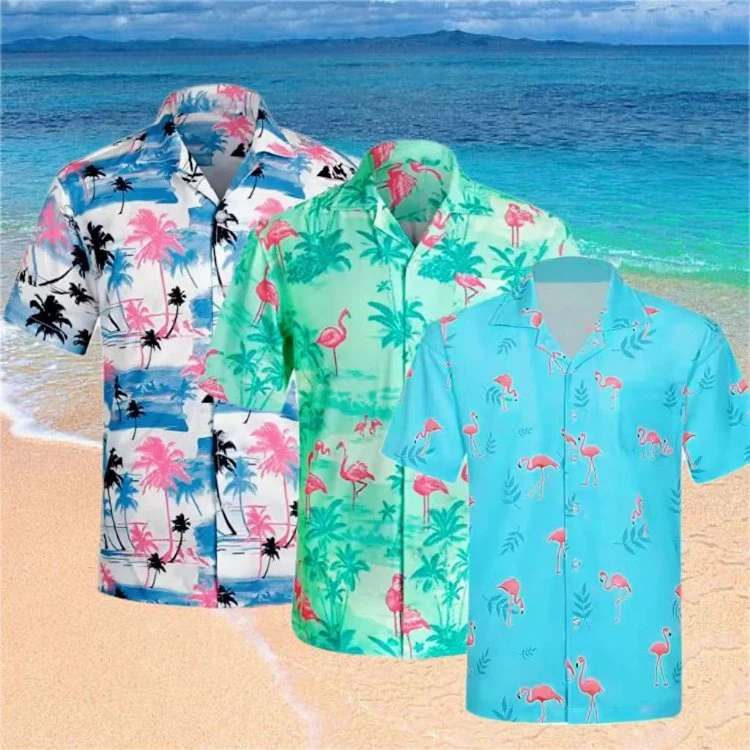 Summer Beach Regular-Fit Vacation Printed Short Sleeves Loose Tropical Shirts Men&prime;s Casual Hawaiian Shirt